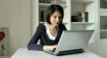 business woman works on the laptop - dolly HD Footage