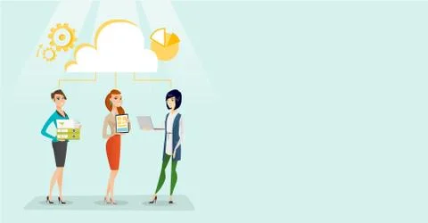 Business women and cloud computing technologies. Stock Illustration