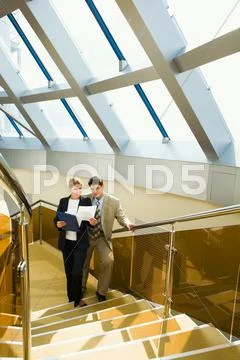 Business women showing research results to boss in the corridor Stock Photos