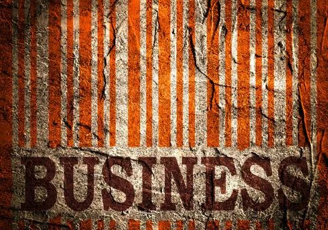 Business word on bar code Brown business text on orange bar code. Concrete... Foto stock