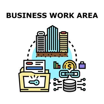 Business work area managing digital data and finances Stock Illustration