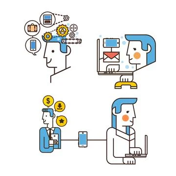Business work flow icon, sending email, get feedback, sending payment online Stock Illustration