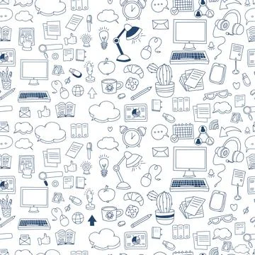 Business work seamless pattern. Communications and technology, home office .. Stock Illustration