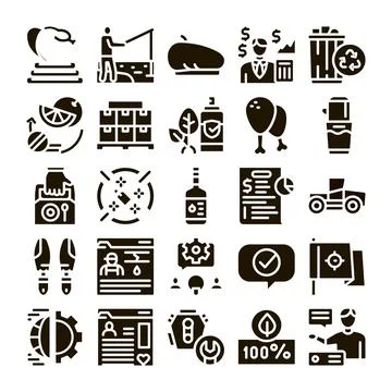 Business work technology nature and services icon set Stock Illustration