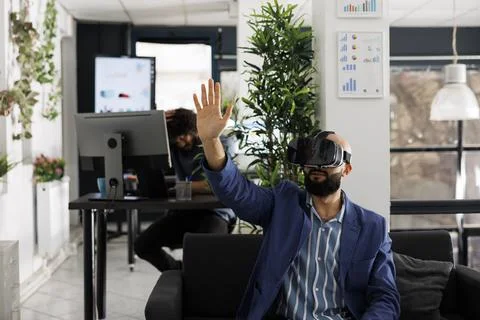 Business worker using vr technology for project presentation Stock Photos