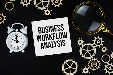 Business Workflow Analysis (BWA) text message on sticky note with magnifyin.. 스톡 사진