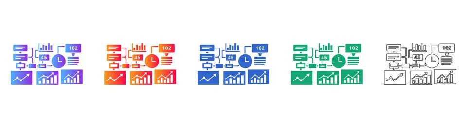 Business Workflow and Analytics Process Icons Stock Illustration
