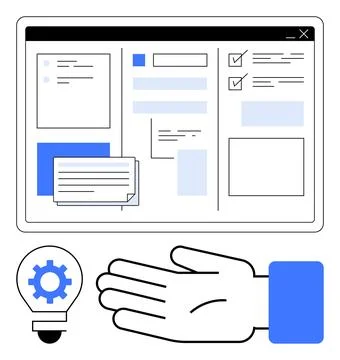 Business Workflow and Process Management Concept with Dashboard and Support.. Illustrazione stock