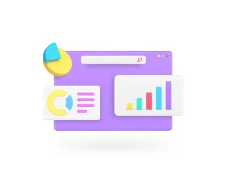 Business workflow data analyzing bar graph diagram internet browser 3d icon r 库存插图