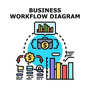 Business workflow diagram showing development and analytics process Stock Illustration