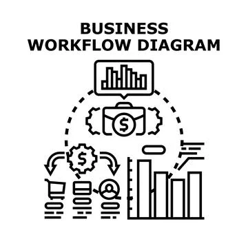 Business workflow diagram showing development and analytics process Stock Illustration