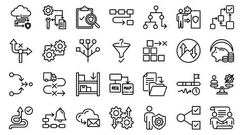Business Workflow Logistics Hierarchy Strategy Outline Icon Set Illustrazione stock