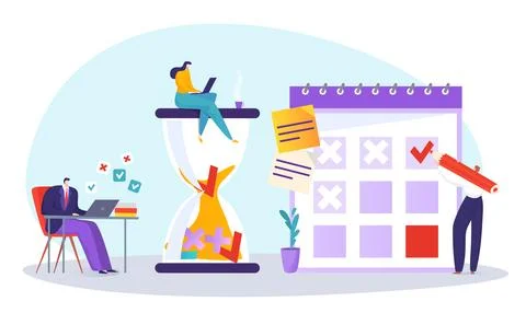 Business workflow process, company time management deadline, tiny character Stock Illustration