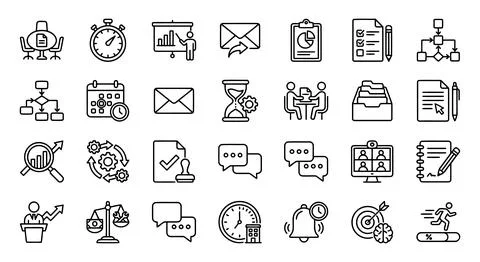 Business Workflow Project Management Communication and Office Process Line .. Stock Illustration