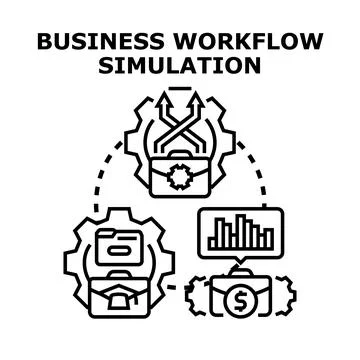 Business workflow simulation analyzing process and financial data Stock Illustration