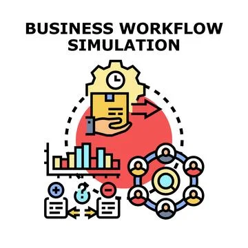 Business workflow simulation analyzing process optimization data Stock Illustration