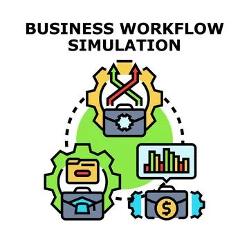 Business workflow simulation analyzing process and financial data 库存插图