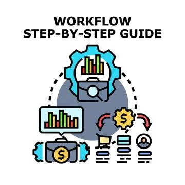 Business workflow step by step guide process Ilustración de archivo