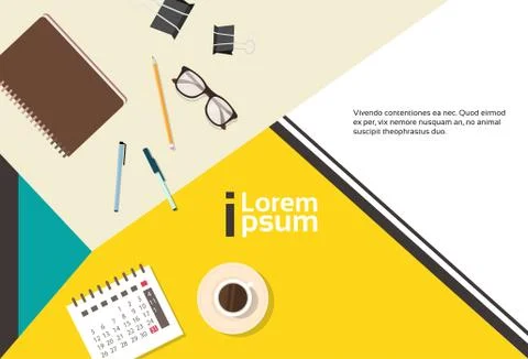 Business Workplace Desk Top Angle View Notebook Calendar Banner With Copy Space 스톡 일러스트