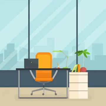 Business Workplace, Modern Interior of Empty Office Room with Table and Window Stock Illustration
