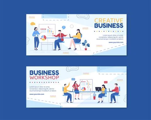 Business Workshop Banner Template Flat Cartoon Background Vector Illustration Stock Illustration