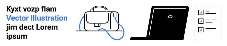 Business Workspace Elements with Laptop, Bag, and Checklist Stock Illustration