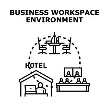 Business workspace environment concept with remote work and meetings Stock Illustration