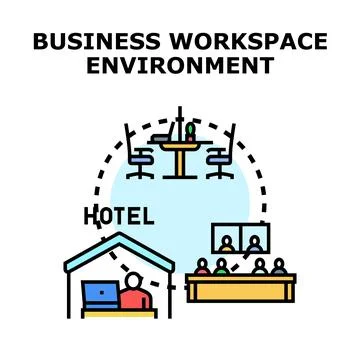 Business workspace environment concept with remote work and meetings イラスト素材