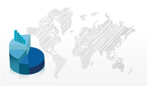 Business world map and pie Illustrazione stock