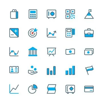 Business,finance vector thin line mini icons set. Illustrazione stock