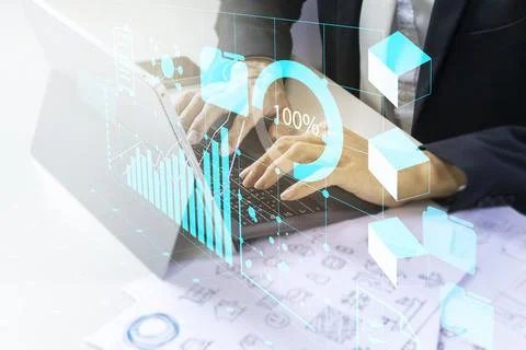 Businessman access document data and verify the accuracy of the data.,The con Stockfoto's