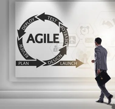 Businessman in agile software development concept Stockfoto's