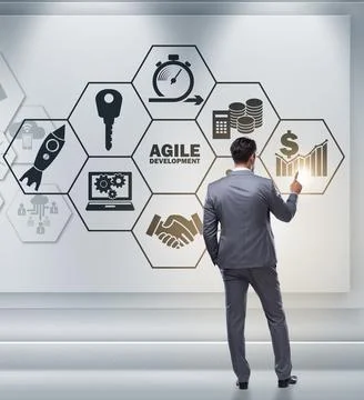 Businessman in agile software development concept Stock Photos