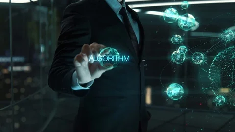 Businessman with Algorithm hologram concept Stock Footage 118240155