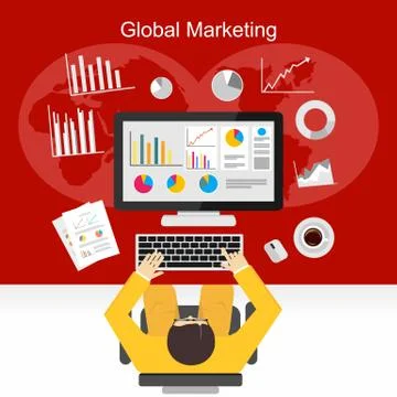 Businessman analysing graphs concept illustration. Global marketing concept i Stock Illustration