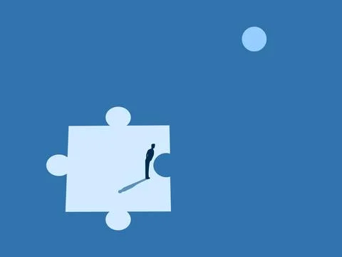 Businessman analyzes a problem on a missing puzzle piece. Stock Illustration