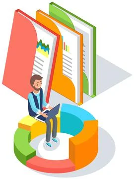 Businessman analyzes statistical indicators, data analy. Employee sitting on Stock Illustration