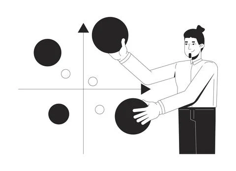 Businessman analyzing bubble chart line illustration concept 库存插图