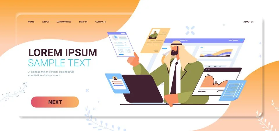 Businessman analyzing charts and graphs data analysis process digital marketing Illustrazione stock