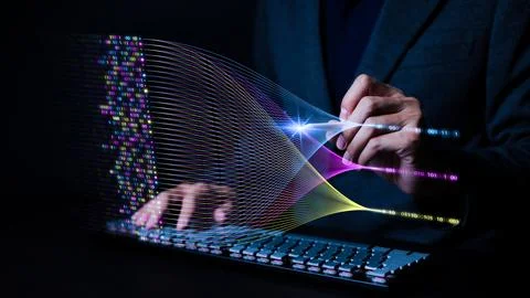 Businessman analyzing complex big data with AI artificial intelligence. Foto stock