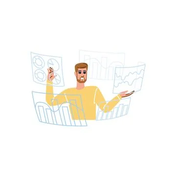 Businessman analyzing data charts and graphs, making business decisions 스톡 일러스트