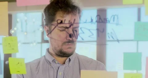 Businessman Analyzing Data on Glass Wall 스톡 동영상 324571667