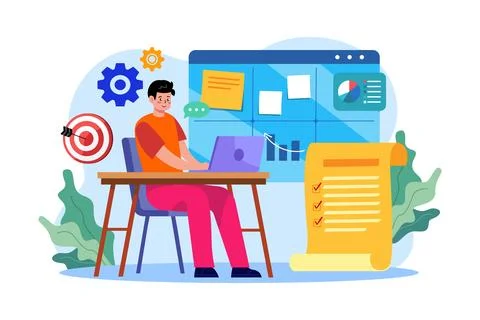 Businessman analyzing data Illustration concept on white background イラスト素材