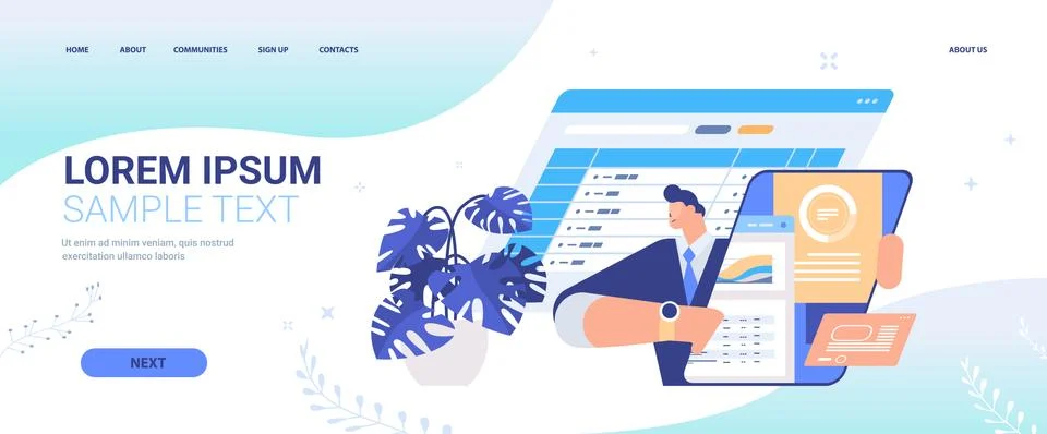 Businessman analyzing data on tablet pc screen working process concept Stockillustratie