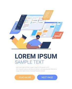 Businessman analyzing data on virtual boards analysis process digital marketing Illustrazione stock