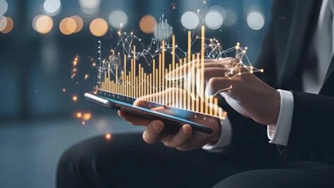 Businessman Analyzing Digital Financial Data Touchscreen Interface on Mobile Stock Footage 313533961