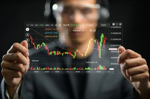 Businessman Analyzing Financial Data and Stock Market Trends on Digital Scree Stock Photos