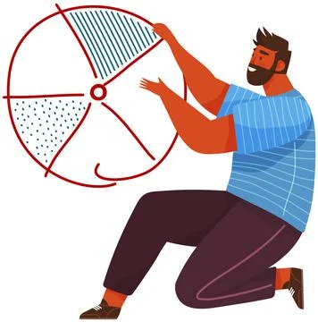 Businessman analyzing graph, analyst makes presentation. Pie chart and diagram Illustrazione stock