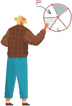 Businessman analyzing graph, analyst makes presentation. Data science concept Illustrazione stock