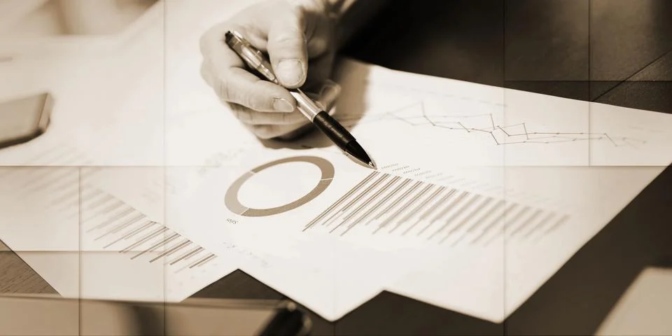 Businessman analyzing graphics, geometric pattern Stock Photos
